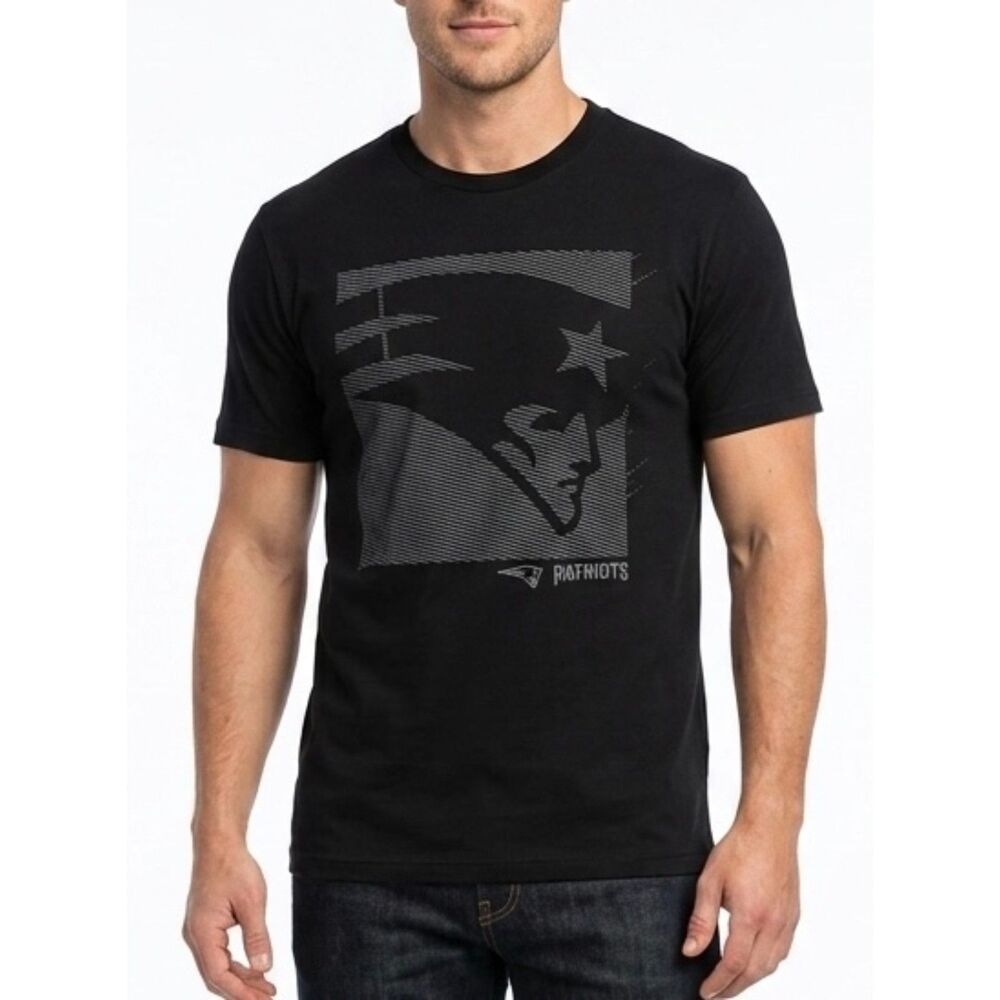 Majestic Triple Peak New England Patriots Black Cotton Tee Size M Medium